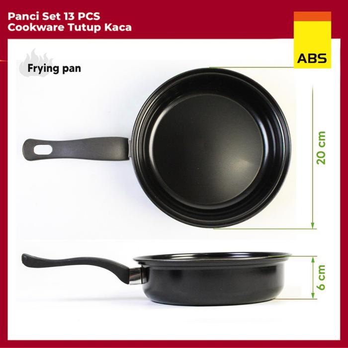 Hongzhuo By ABS Panci Teflon Marble - 13 pcs Cookware Set Tutup Kaca Cookware Panci Set Wajan