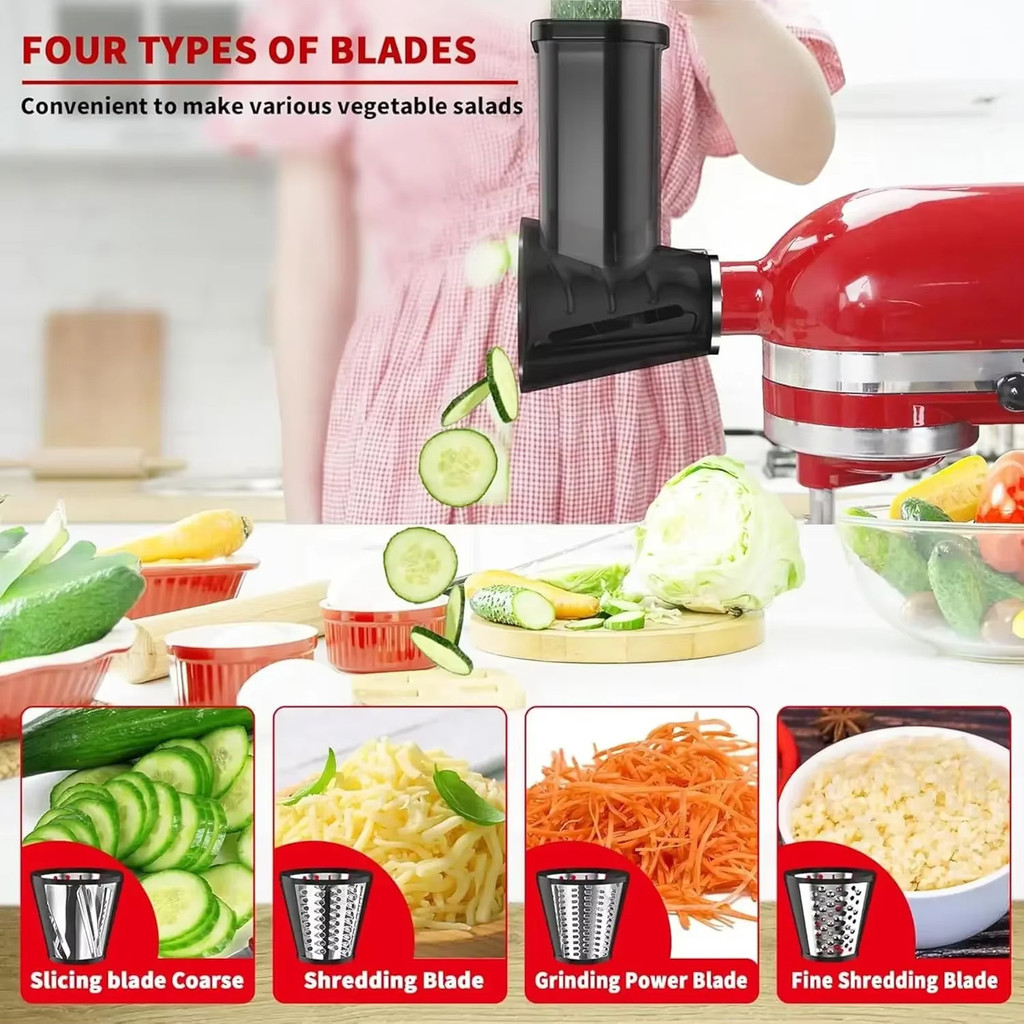 Slicer/Shredder Grater Attachment for Kitchen aid Stand Mixer with 4 Blades, For Kitchen aid Mixer