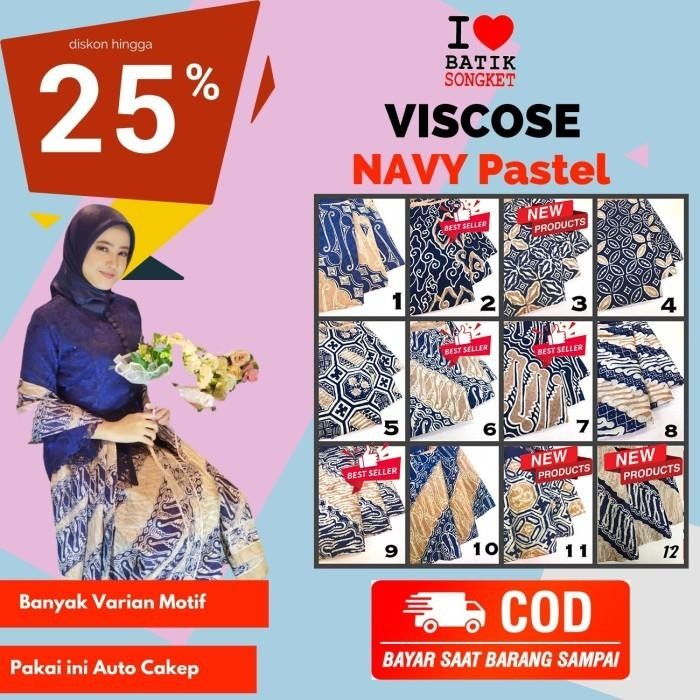 Viscos Navy Pastel cirebon bahan kain batik viscose viskos