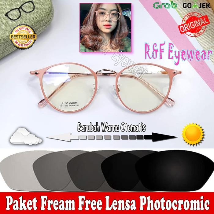 Promo Kacamata Korea Bahan Metal Free Lensa Photocromic Normal Minus Plus Plastik Ungu Transparan