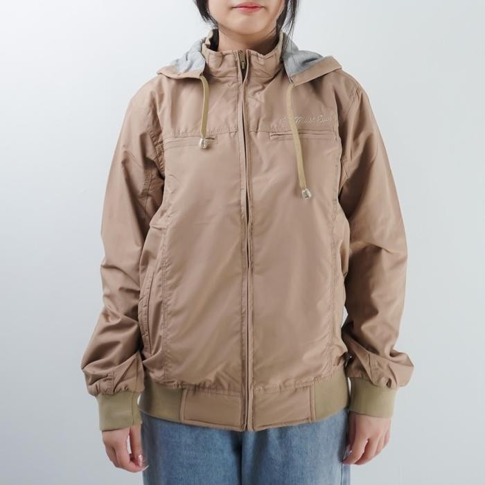 ORIGINAL MUSTEVANS JAKET HOODIE PARASIT PARASUT WATERPROOF WANITA BEIGE/ CREAM READY STOCK