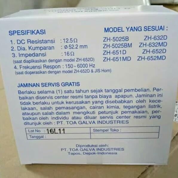 Spool Toa Zg30Db Zg-30Db Zg 30 Db Toa Zg30 Db Spool 50W Toa Ori
