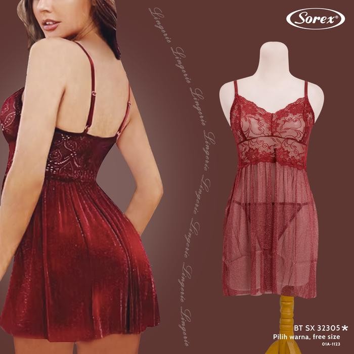 SEXY Lingerie Baju Tidur Premium Brokat Transparan Plus Gstring Sorex 32305