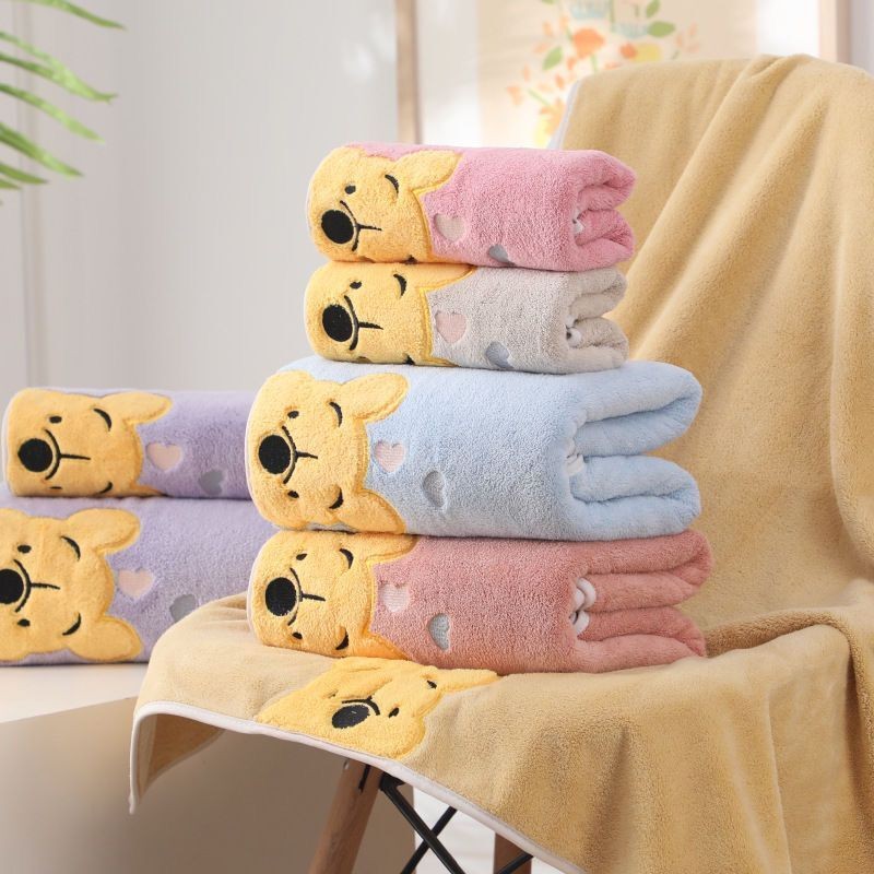 Thickened coral velvet bath towel Cartoon Bath Towel Embroidered Winnie the Pooh Towel Bath Towel Se