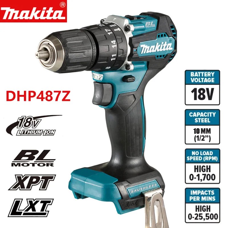 2023 Makita DHP487 Cordless Hammer Driver Drill 18V LXT Brushless Motor Impact Electric Screwdriver 
