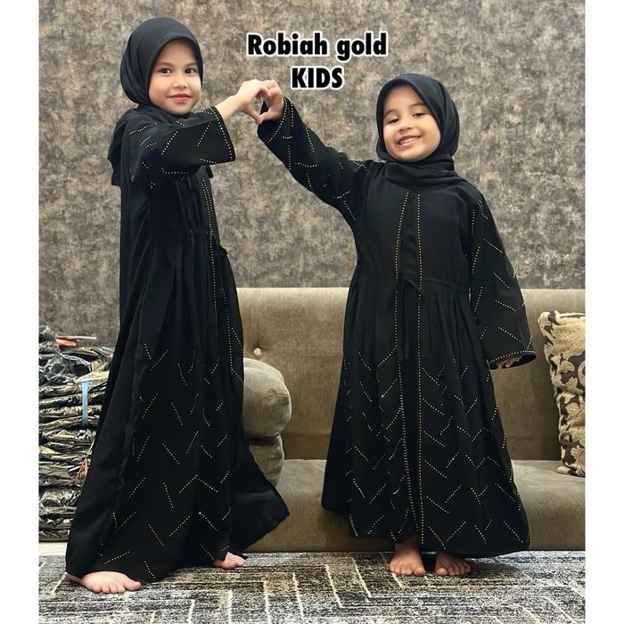 KirimCpT- Abaya Hitam Robiah Mata Gold Sifon Arab Turkei Gamis Arab Saudi Wanita Muslim Dress