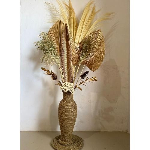 Paket Bunga Kering dan Pot Guci Tinggi 50cm/Daun Palem Kering/Dekorasi Rustic/Dekorasi Kamar/Home