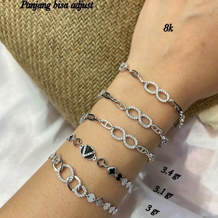 Gelang rantai mata mata pita mas putih