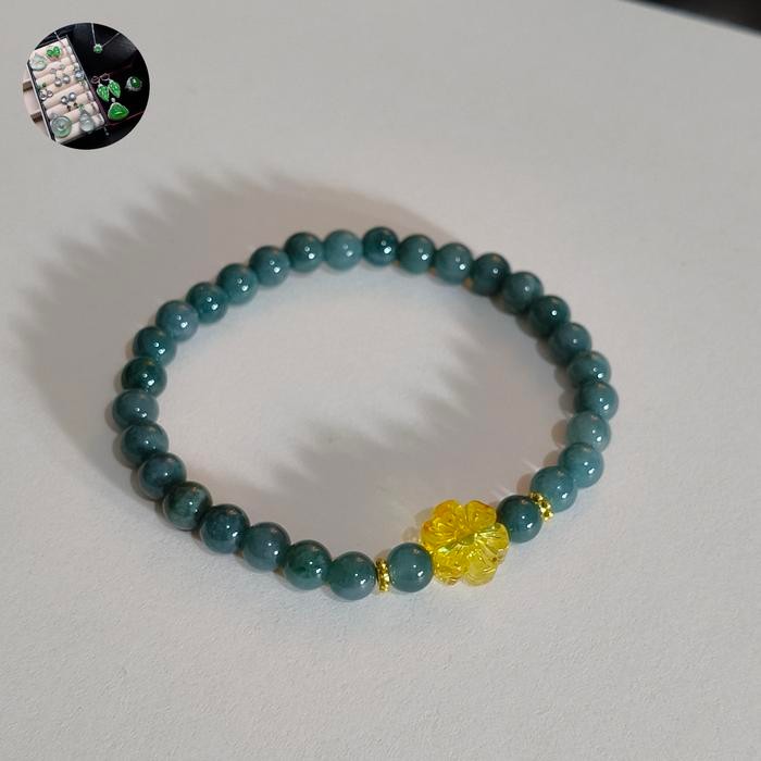 Gelang Giok Burma bwj Mix bunga amber bersertifikat