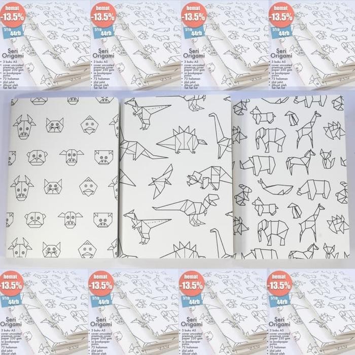 p8lo- Notebook Origami Bundling 3 Buku Tulis Gambar Doodling A5 Isi Bookpaper Polos Paper
