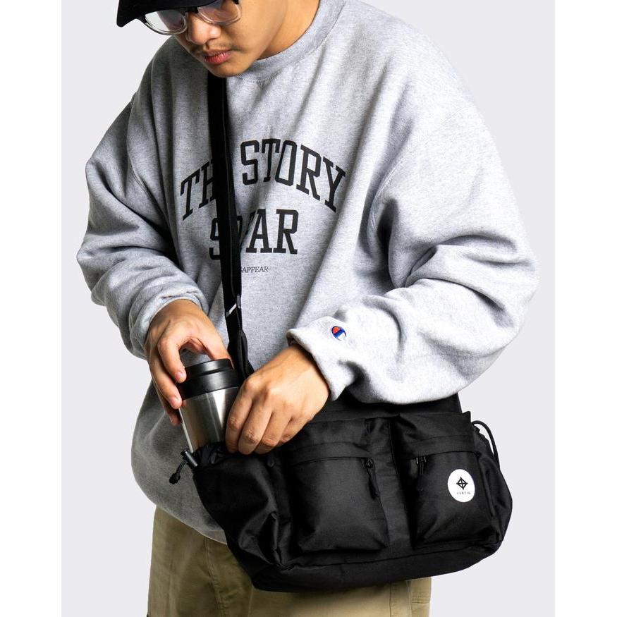 PROMO Fertig - Hilly Black Sling Bag - Tas Selempang Hitam Multi Pocket Pria Muat Banyak