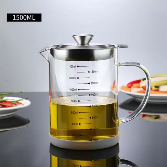 Botol Wadah Penyaring Minyak Goreng Kaca Tahan Panas - 1500 ml