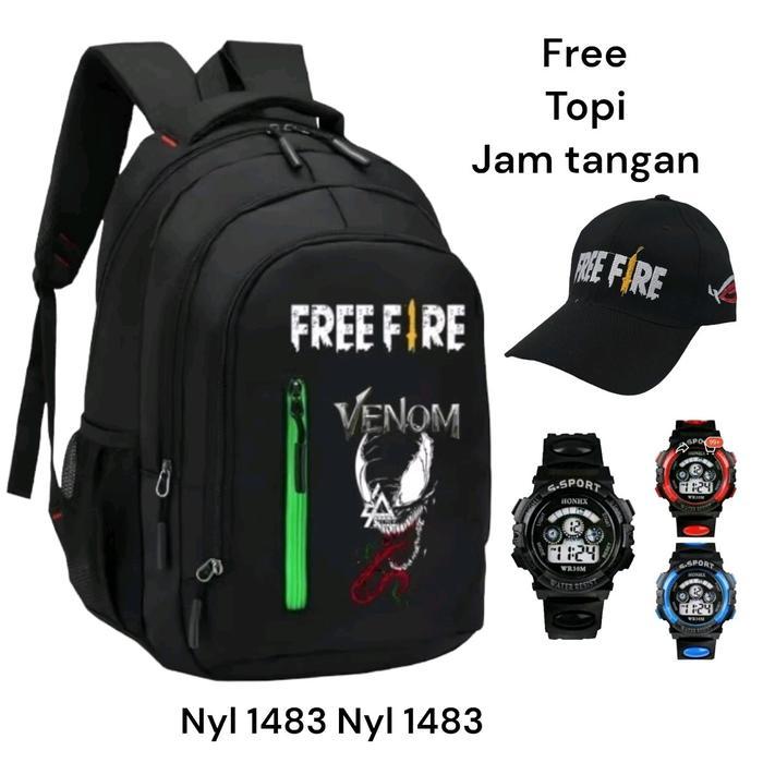 (PROMO) TAS RANSEL ANAK SD KARAKTER FREE FIRE VENOM FREE TOPI BASEBALL DAN JAM TANGAN ANAK