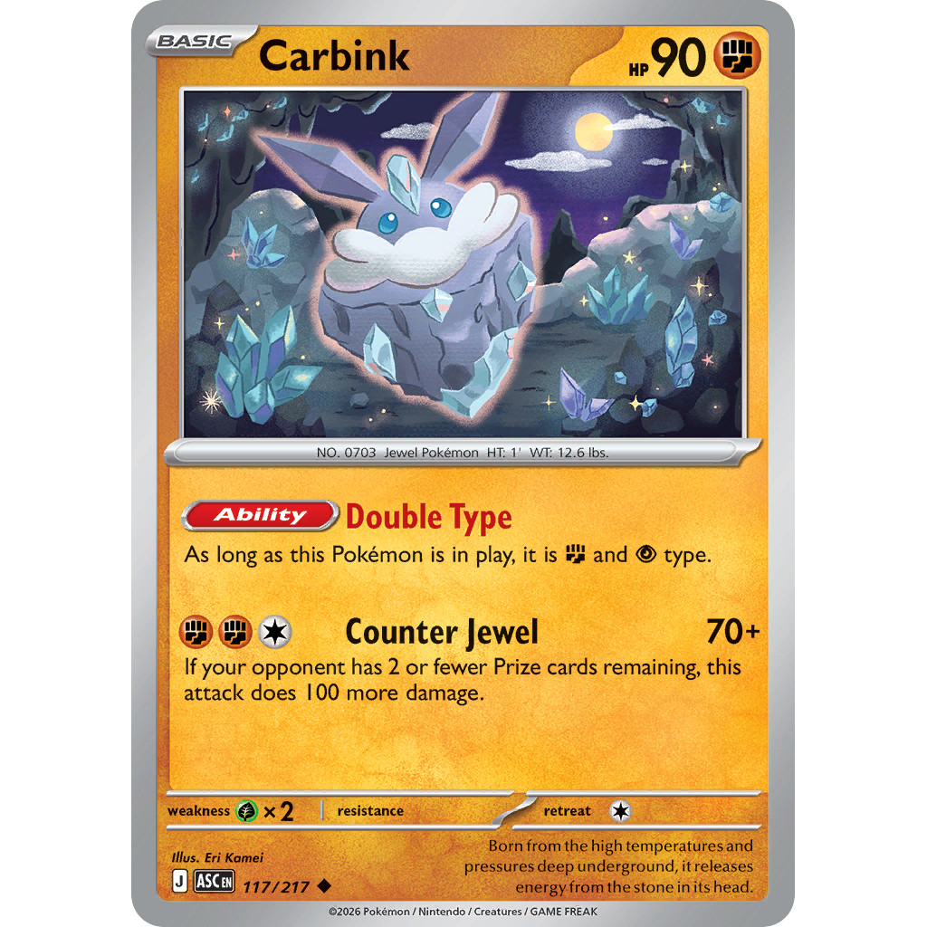 Carbink 117/217 Ascended Heroes EN, Eri Kamei Kartu TCG Pokemon ORI 2026 me2pt5-117