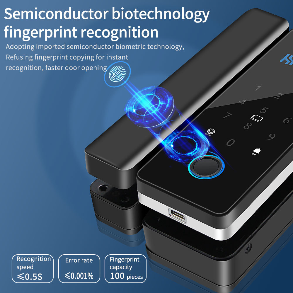 Fingerprint Glass Door Lock Bluetooth Sliding Glass Door Smart Lock Electronic Rfid Card Lock