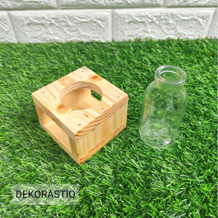 1 Paket Vas Bunga Aesthetic / Pot Tanaman Air / Vas Botol Cover Kayu