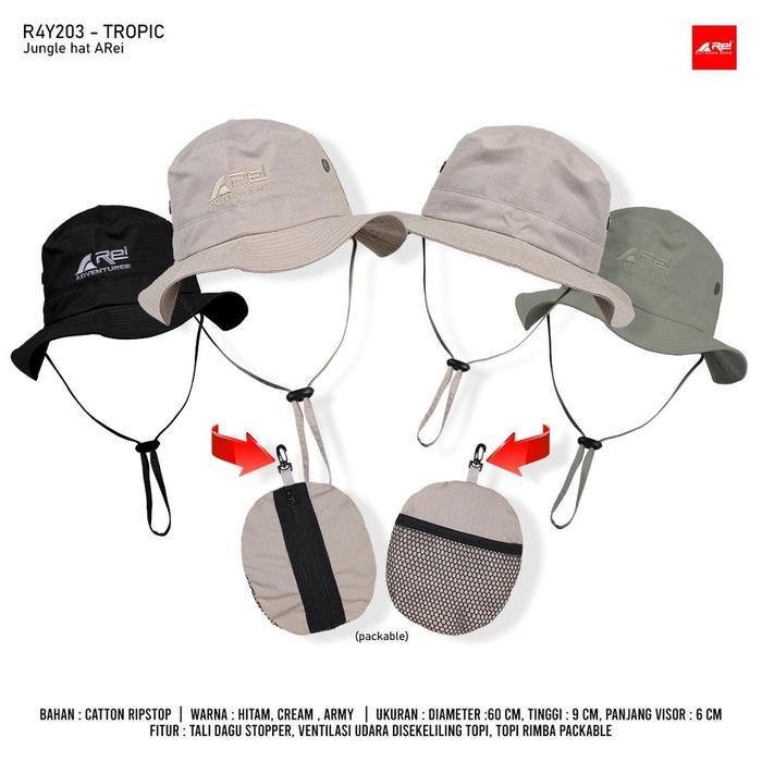 Rimba Jungle Hat Topi Rimba Pria Bahan Cotton Ripstop dengan Tali Dagu dan Ventilasi - Cream, Ukuran