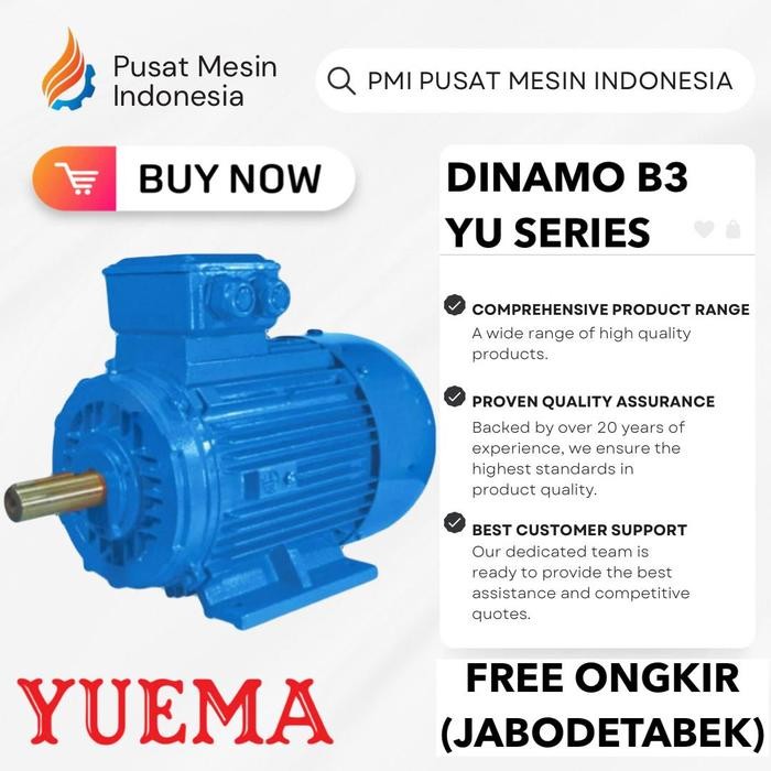 

ELEKTRO MOTOR YUEMA YU 4P 0,75KW 1HP 3PHASE 380V B3/ DINAMO ELECTRIC MOTOR/ ELECTRO MOTOR 3 PHASE/