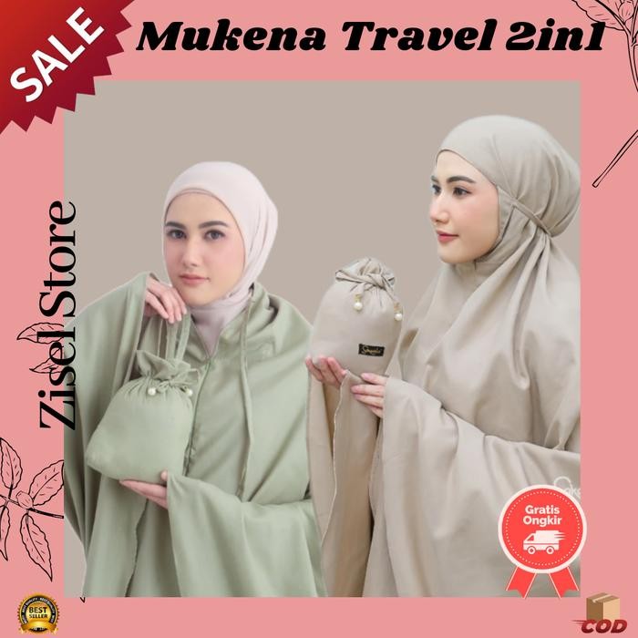 [WS] Bisa COD MUKENA TRAVEL 2IN1 FREE POUCH MUKENA DEWASA RESLETING KATUN ZB257