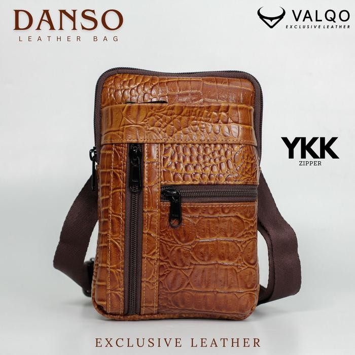 VALQO DANSO Tas Kulit Sapi Selempang Kecil Tas HP Tas Kecil Pria