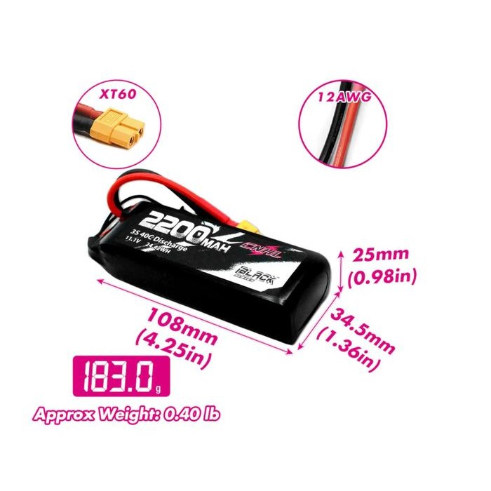 Cnhl Black Series 2200Mah 3S 11.1V 40C Lipo Battery Xt60 For Drones