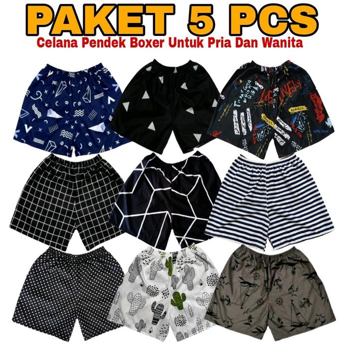 ( PAKET 5 PCS ) PENDEK BOXER PRIA WANITA/BOXER PREMIUM/ BOXER/BOXER KEREN Kantong celanaboxer motif