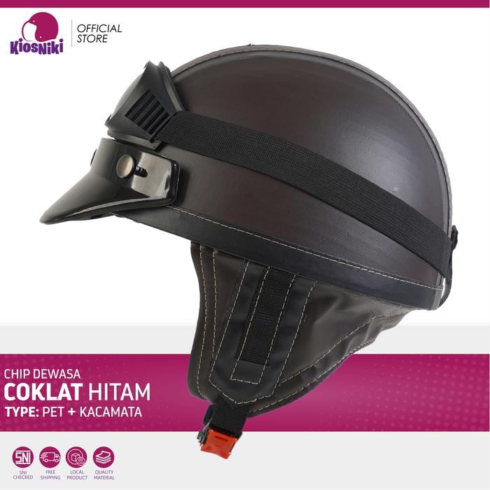 Helm Dewasa Chips Vintage Remaja Bahan Kulit Motor Sepeda Listrik Pria Wanita Hijab Friendly