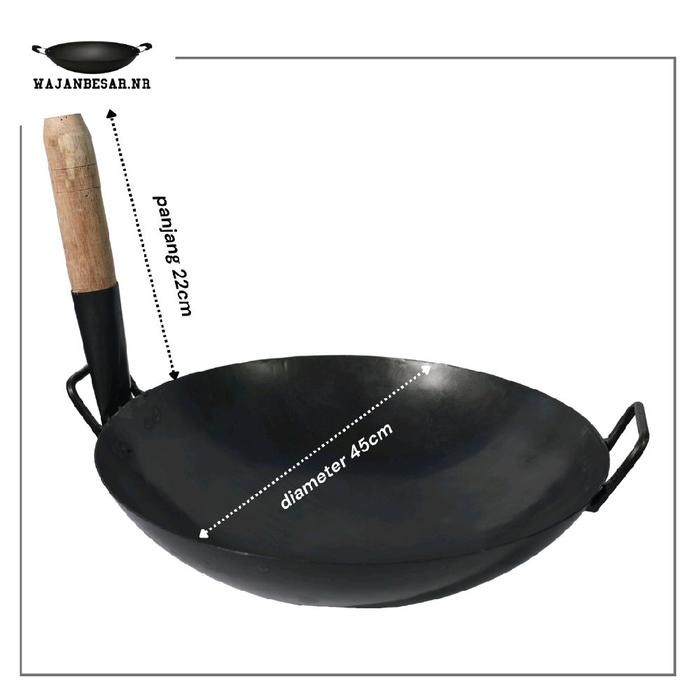 Wajan Nasi Goreng / Wajan Anti lengket / Wajan Baja Hitam Anti Lengket Kayu Kitchenware