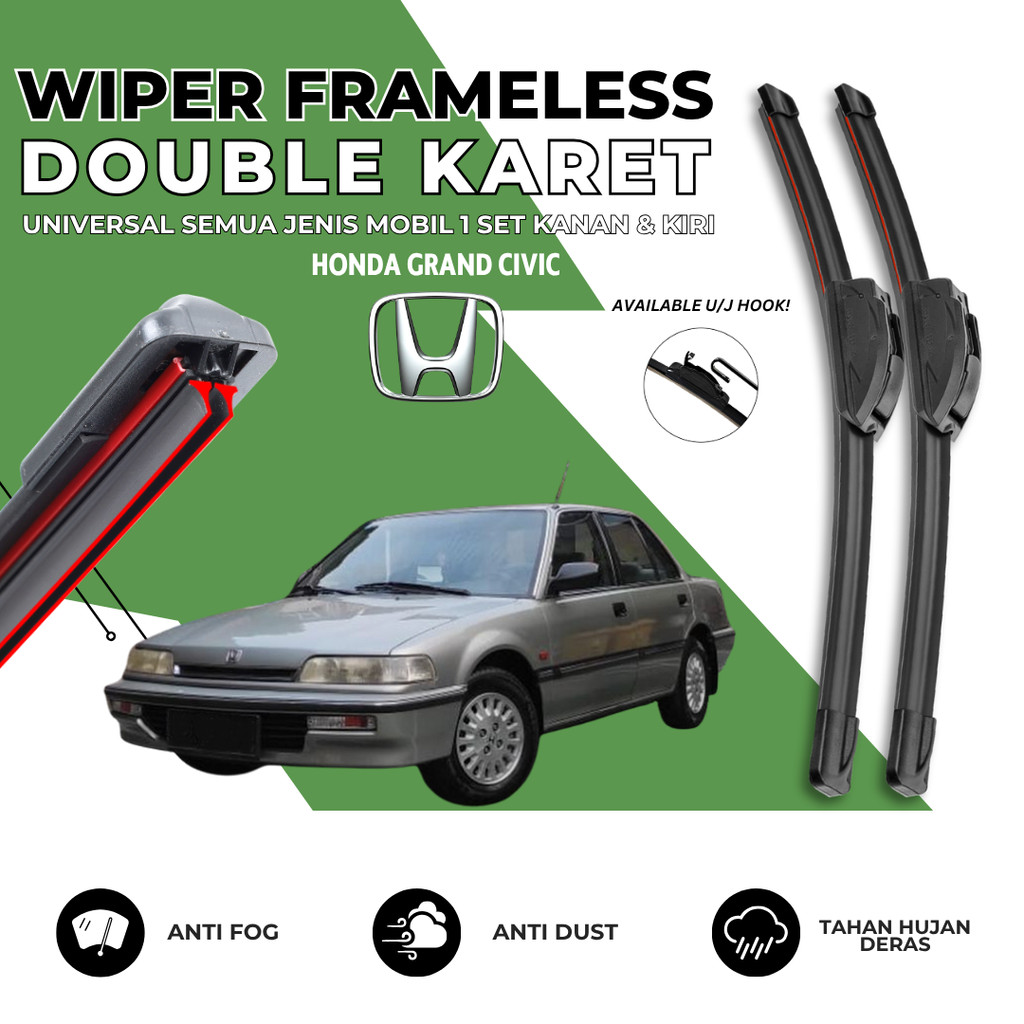 Wiper Dual Karet Mobil Honda Grand Civic Kaca Depan Mobil Satu Set Kiri Kanan
