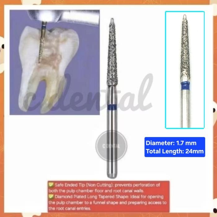 Terlaris Dental Endo Diamendo Bur Safe End Non-Cutting Tip Shaping Outline Form (Long Shank Tapered