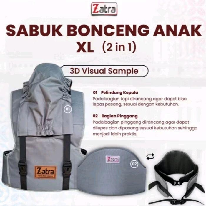 Sabuk Bonceng Anak Usia 4-12 Tahun Zatra Xl 2 In 1 Gendongan Pengaman Boncengan Motor Depan Belakang