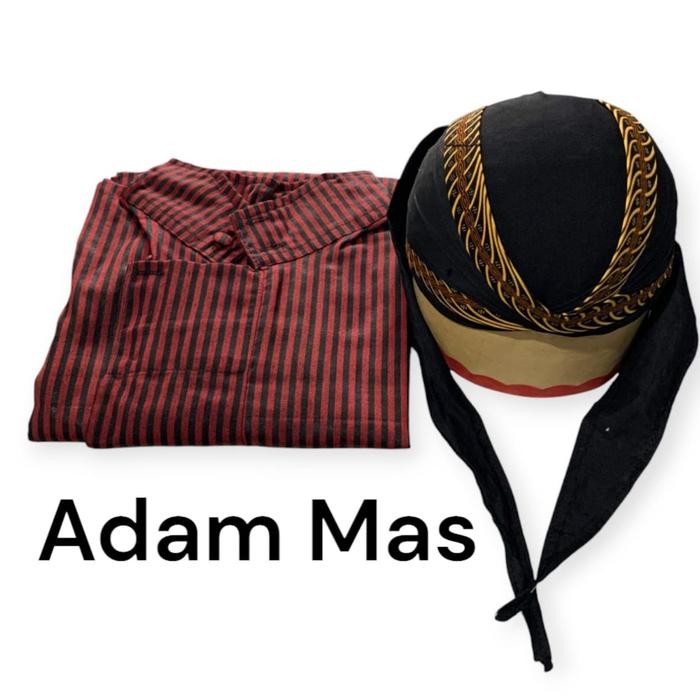 DISKON Baju surjan lurik pria dewasa Set baju dan blangkon jogja surjan lurik cokelat hijau niru