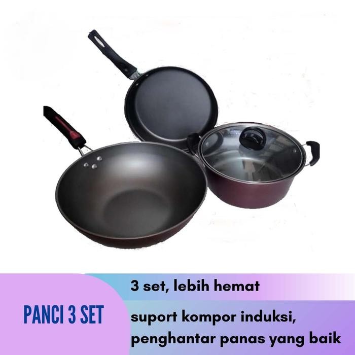 Panci Kukus Kompor Induksi Steamer Wajan Teflon Dandang 3 Psc Garansi