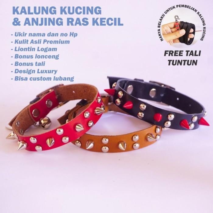 Kalung Kucing & Anjing Ras Kecil Duri Kulit Asli Gratis Ukir Nama Promo 