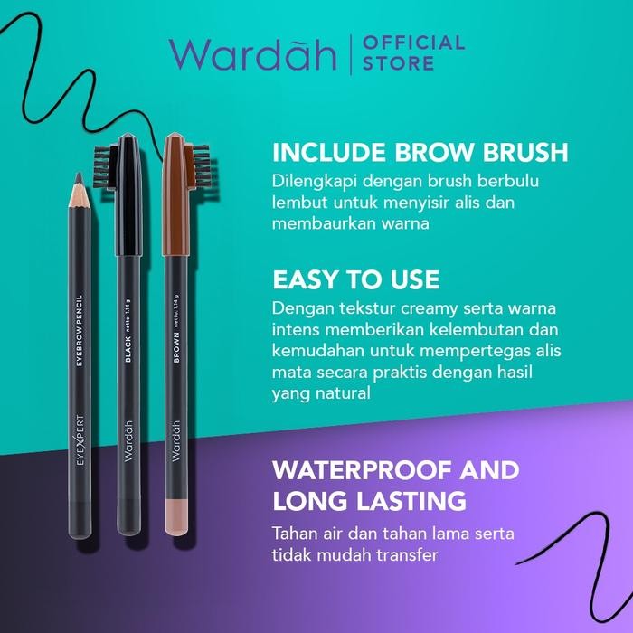 5zp1- Wardah Eyexpert Pensil Alis Coklat Dengan Brush Berbulu Lembut Pensil Alis Waterproof