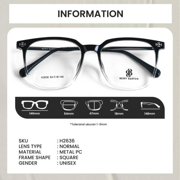 rb8j- Berrybarton Kacamata Kotak Metal Anti Radiasi Minus Photocromic Blueray Kacamata Minus