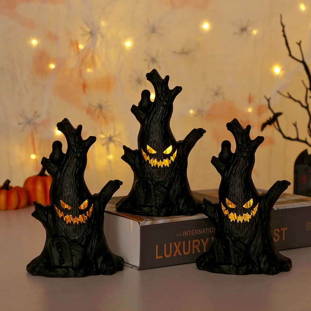 Halloween Decoration Ghost Tree Led Night Glow Ghost Lantern Ghost Face Tree Stump Lantern Festival