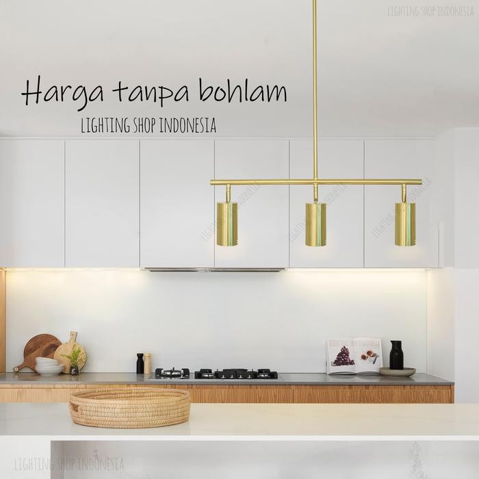 Bagus Lampu Gantung Sorot Panjang 60Cm Gold 3L Spotlight Meja Mini Bar Terlariss 