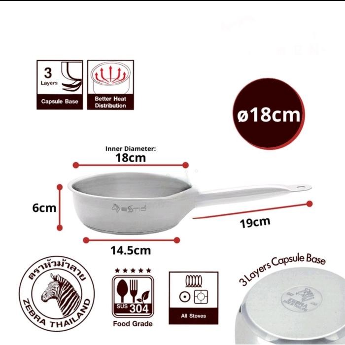 FRYING PAN ZEBRA 18 CM ESTIO PRO 175088 - WAJAN PENGGORENGAN KUALI STAINLESS