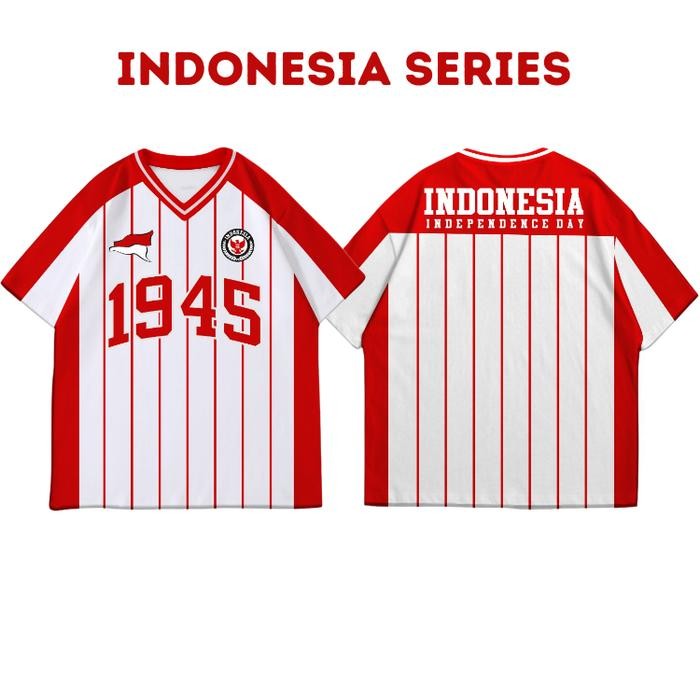 ASLI GR Jersey Indonesia Series - Jersey Indonesia 1945 - Boxy - Timnas - Merah Putih - Kerah V -