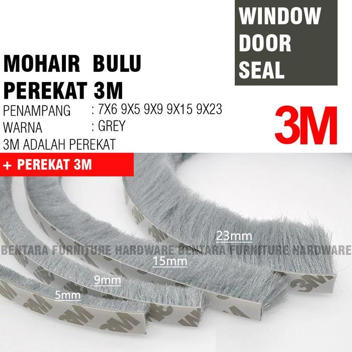 9 X 23 MOHAIR WINDOW DOOR SEAL STRIP MOHER MOHAIR BULU (3M - PEREKAT) DOUBLE TAPE PEREDAM PINTU