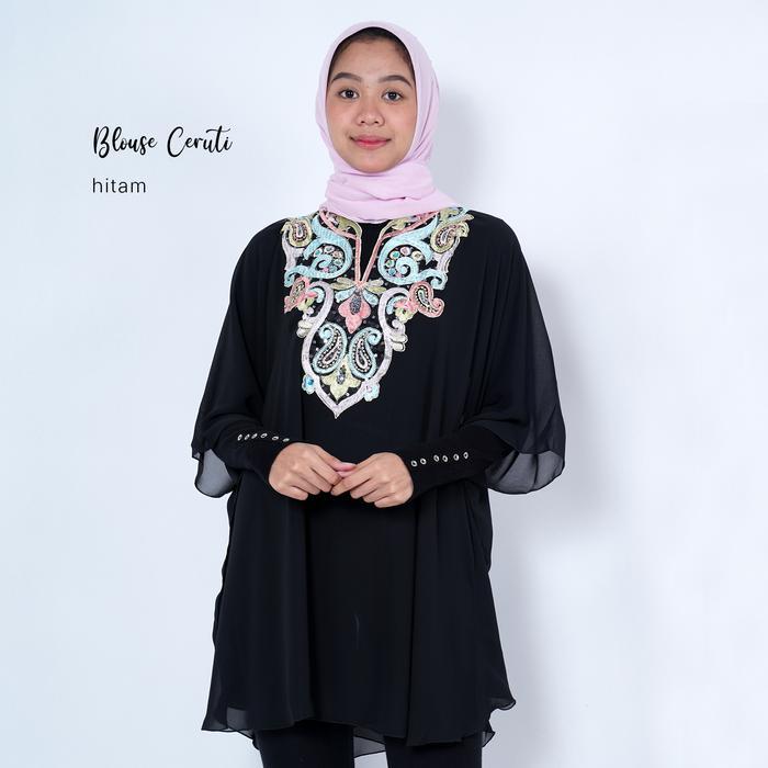 Ceruti Bordir Wanita Blouse Ceruti Bordir Wanita Terbaru/Blouse Wanita Bagus Bahan Ceruti - Hitam Wa