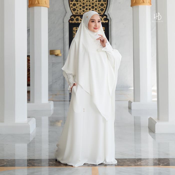 Hijaberlin - Maryam Dress White Set Khimar FK Mazen Anti UV Gamis Syar'i Premium Haji & Umroh