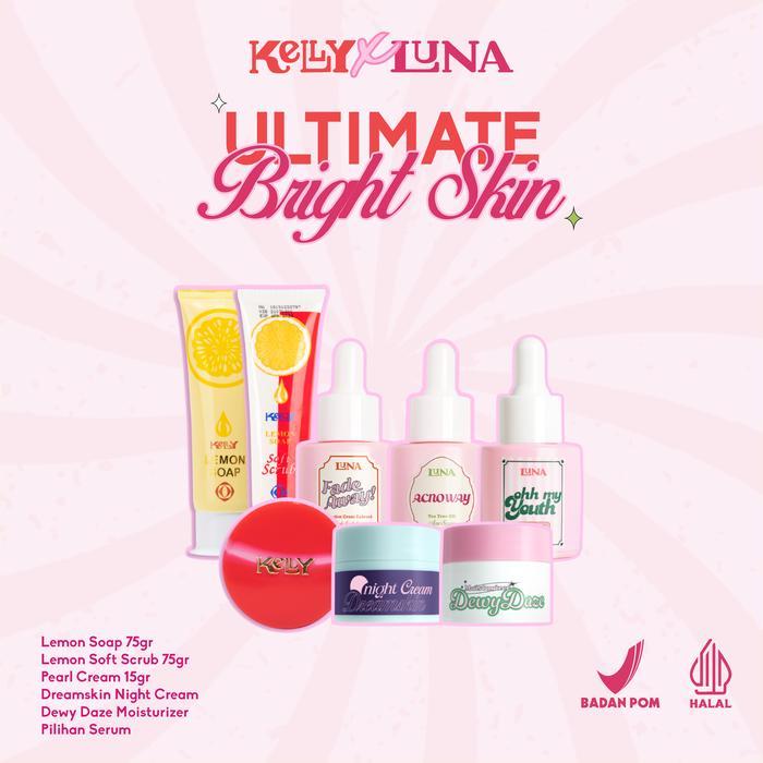 Paket Skincare Luna Bright Skin Full Package x Kelly (Night Cream + Moisturizer + Serum + Kelly
