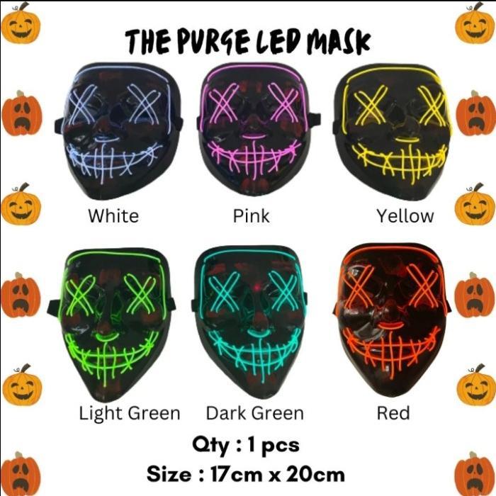 The Purge Anonymous V For Vendetta Led Mask/Topeng Halloween Tengkorak Hacker Warna Lampu 3Mode