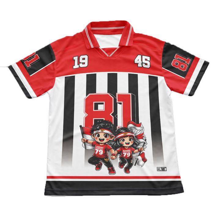Xlent Jersey Kemerdekaan Hut Ri Dewasa Jumbo Polo V Neck Fans Rugby Nfl Hockey Big Size Vintage