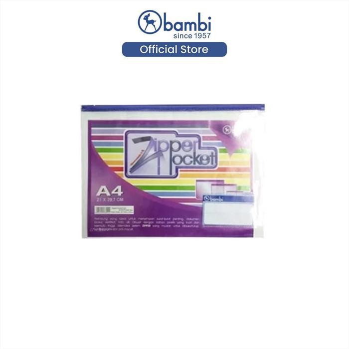 

Bambi Organizer Map Dokumen A4 Zipper Pocket With Metal Head Tipe PVC Semi Transparant Original
