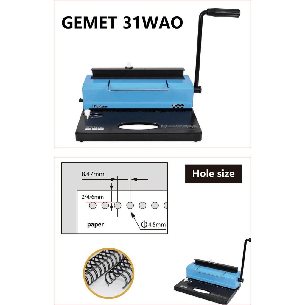 

GEMET 31WAO MESIN JILID BINDING KAWAT KERTAS A4 LUBANG BULAT WIRE 3:1