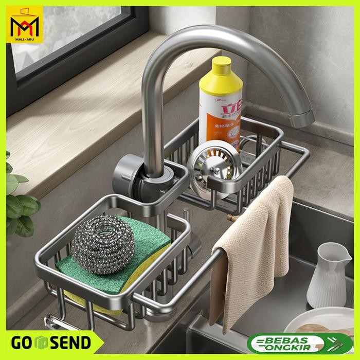 TERLARIS Rak Pengering Wastafel Aluminium Keranjang Sabun Spons Cuci Piring