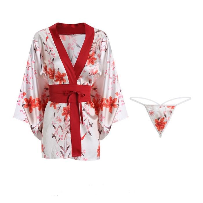 Femme Fatale - Kimono Satin Baju Tidur Wanita Kimono Dinas Malam A562 Bunga Piyama Lingerie